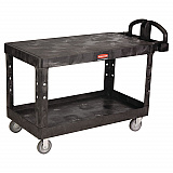 Heavy-Duty Utility Cart with Flat Shelves, Plastic, 2 Shelves, 500 lb Capacity, 25.25" x 54" x 36", Black (4545BLA)