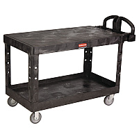 Heavy-Duty Utility Cart with Flat Shelves, Plastic, 2 Shelves, 500 lb Capacity, 25.25" x 54" x 36", Black (4545BLA)