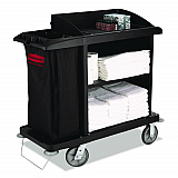 Multi-Shelf Cleaning Cart, Plastic, 4 Shelves, 1 Bin, 22" x 49" x 50", Black (6190BLA)