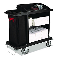 Multi-Shelf Cleaning Cart, Plastic, 4 Shelves, 1 Bin, 22" x 49" x 50", Black (6190BLA)