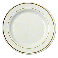 Masterpiece Plastic Plates, 7.5" dia, Ivory/Gold, 10/Pack, 15 Packs/Carton (MP75IPREM)
