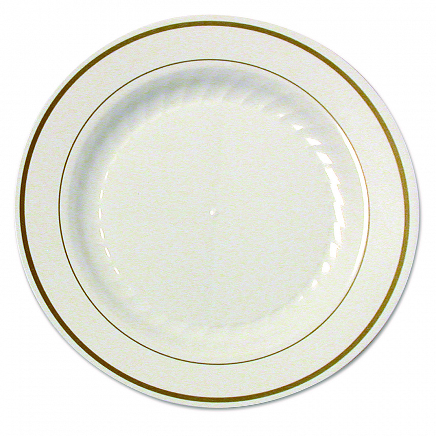 Masterpiece Plastic Plates, 7.5" dia, Ivory/Gold, 10/Pack, 15 Packs/Carton (MP75IPREM)