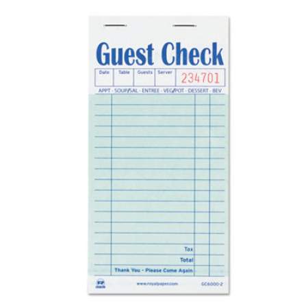AmerCareRoyal Guest Check Book, Two-Part Carbon, 3.5 x 6.7, 1/Page, 50/Book, 50 Books/Carton (GC60002)
