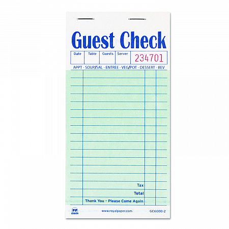 Guest Check Pad, 17 Lines, Two-Part Carbon, 3.5 x 6.7, 50 Forms/Pad, 50 Pads/Carton (GC60002)