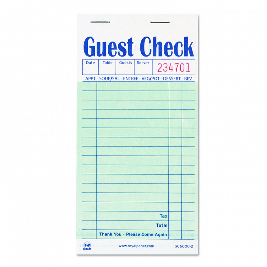 Guest Check Pad, 17 Lines, Two-Part Carbon, 3.5 x 6.7, 50 Forms/Pad, 50 Pads/Carton (GC60002)