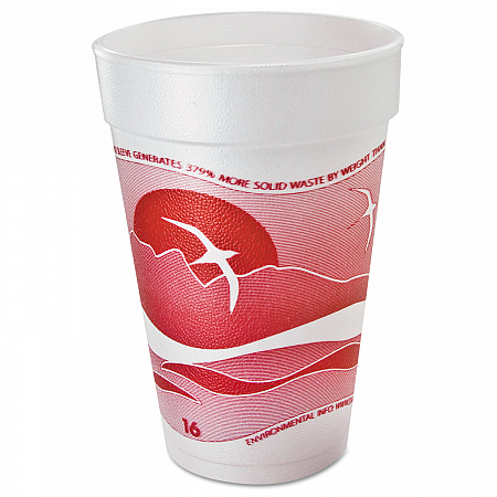Horizon Hot/Cold Foam Drinking Cups, 16 oz, White/Cranberry, 25/Bag, 40 Bags/Carton (16J16H)