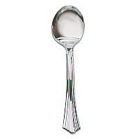 Heavyweight Plastic Soup Spoons, Reflections Design, Silver, 600/Carton (640155)