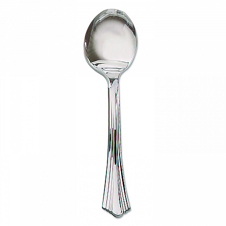 Heavyweight Plastic Soup Spoons, Reflections Design, Silver, 600/Carton (640155)