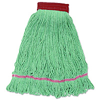 Wideband Looped-End Mop Heads, Cotton/Rayon/Synthetic, Large, Green, 12/Carton (LM30314L)