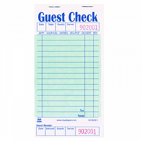 Guest Check Pad with Ruled Back, 15 Lines, One-Part (No Copies), 3.5 x 6.7, 50 Forms/Pad, 50 Pads/Carton (GC36321)
