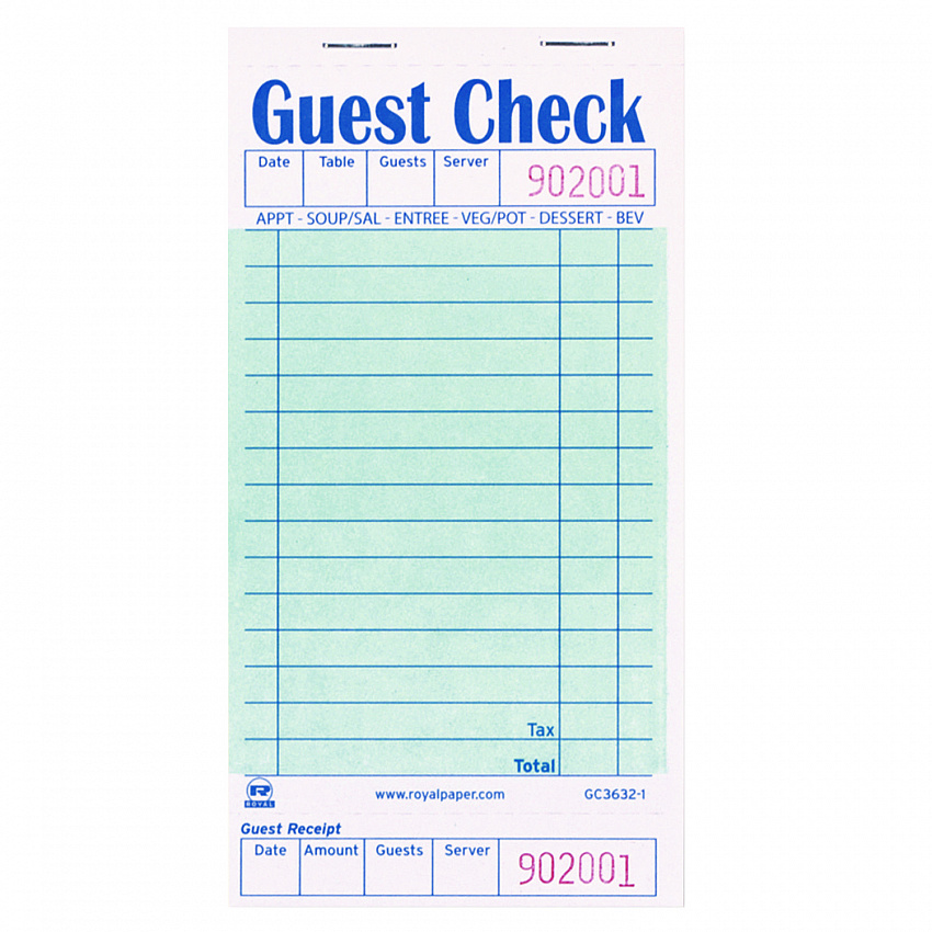 Guest Check Pad with Ruled Back, 15 Lines, One-Part (No Copies), 3.5 x 6.7, 50 Forms/Pad, 50 Pads/Carton (GC36321)