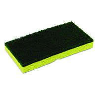 Medium-Duty Sponge N' Scrubber, 3.38 x 6.25, 0.88" Thick, Yellow/Green, 3/Pack, 8 Packs/Carton (74H)