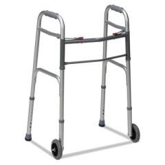 DMI Two-Button Release Folding Walker With Wheels, Silver/gray, Aluminum, 32-38"h (80210450600)