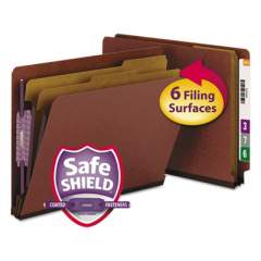 Smead End Tab Pressboard Classification Folders with SafeSHIELD Coated Fasteners, 2 Dividers, Letter Size, Red, 10/Box (26860)