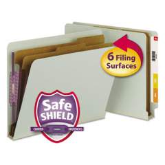 Smead End Tab Pressboard Classification Folders with SafeSHIELD Coated Fasteners, 2 Dividers, Letter Size, Gray-Green, 10/Box (26810)