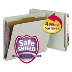 Smead End Tab Pressboard Classification Folders with SafeSHIELD Coated Fasteners, 1 Divider, Letter Size, Gray-Green, 10/Box (26800)