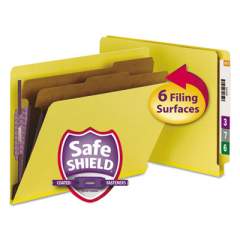 Smead End Tab Colored Pressboard Classification Folders with SafeSHIELD Coated Fasteners, 2 Dividers, Letter Size, Yellow, 10/Box (26789)