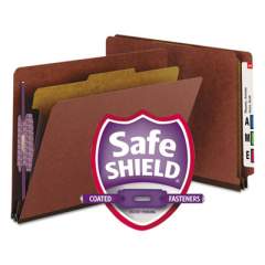 Smead End Tab Pressboard Classification Folders with SafeSHIELD Coated Fasteners, 1 Divider, Letter Size, Red, 10/Box (26855)