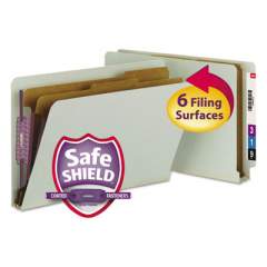 Smead End Tab Pressboard Classification Folders with SafeSHIELD Coated Fasteners, 2 Dividers, Legal Size, Gray-Green, 10/Box (29810)