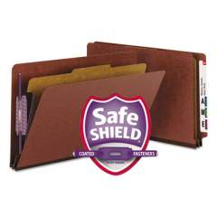 Smead End Tab Pressboard Classification Folders with SafeSHIELD Coated Fasteners, 1 Divider, Legal Size, Red, 10/Box (29855)