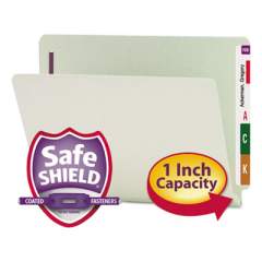 Smead End Tab 1" Expansion Pressboard File Folders w/Two SafeSHIELD Coated Fasteners, Straight Tab, Letter Size, Gray-Green, 25/Box (34705)