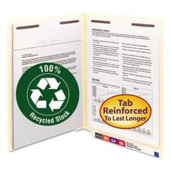 Smead 100% Recycled Manila End Tab Folders with Two Fasteners, Straight Tab, Letter Size, 50/Box (34160)