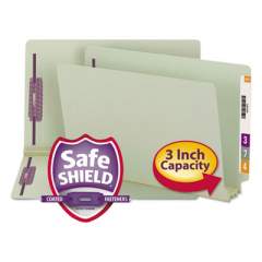 Smead End Tab 3" Expansion Pressboard File Folders with Two SafeSHIELD Coated Fasteners, Straight Tab, Legal, Gray-Green, 25/Box (37725)