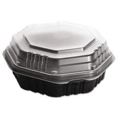 Dart OctaView Hinged-Lid Hot Food Containers, 31 oz, 9.55 x 9.1 x 3, Black/Clear, 100/Carton (809011PP94)