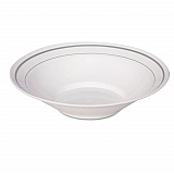 Masterpiece Plastic Dinnerware, Bowl, 10 oz, White/Silver, 10/Pack, 15 Packs/Carton (MPBWL10WSLVR)
