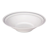 Masterpiece Plastic Dinnerware, Bowl, 10 oz, White/Silver, 10/Pack, 15 Packs/Carton (MPBWL10WSLVR)