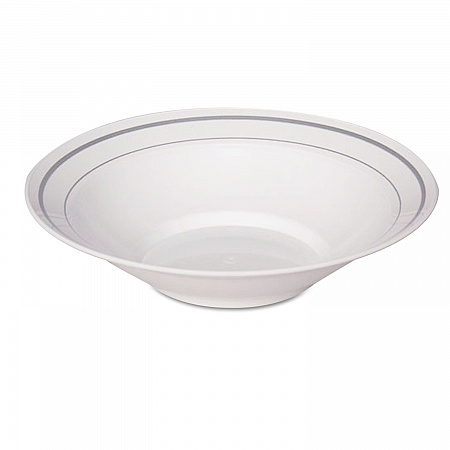 Masterpiece Plastic Dinnerware, Bowl, 10 oz, White/Silver, 10/Pack, 15 Packs/Carton (MPBWL10WSLVR)