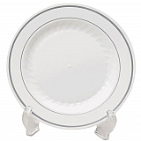 Masterpiece Plastic Dinnerware, Plate, 7.5" dia, White/Silver, 10/Pack, 15 Packs/Carton (MP75WSLVR)