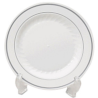 Masterpiece Plastic Dinnerware, Plate, 10.25" dia. White/Silver, 12/Pack, 10 Packs/Carton (MP10WSLVR)