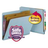 Smead End Tab Colored Pressboard Classification Folders with SafeSHIELD Coated Fasteners, 2 Dividers, Letter Size, Blue, 10/Box (26781)