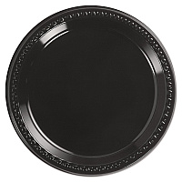 Heavyweight Plastic Plates, 9" dia, Black, 125/Pack, 4 Packs/Carton (81409)
