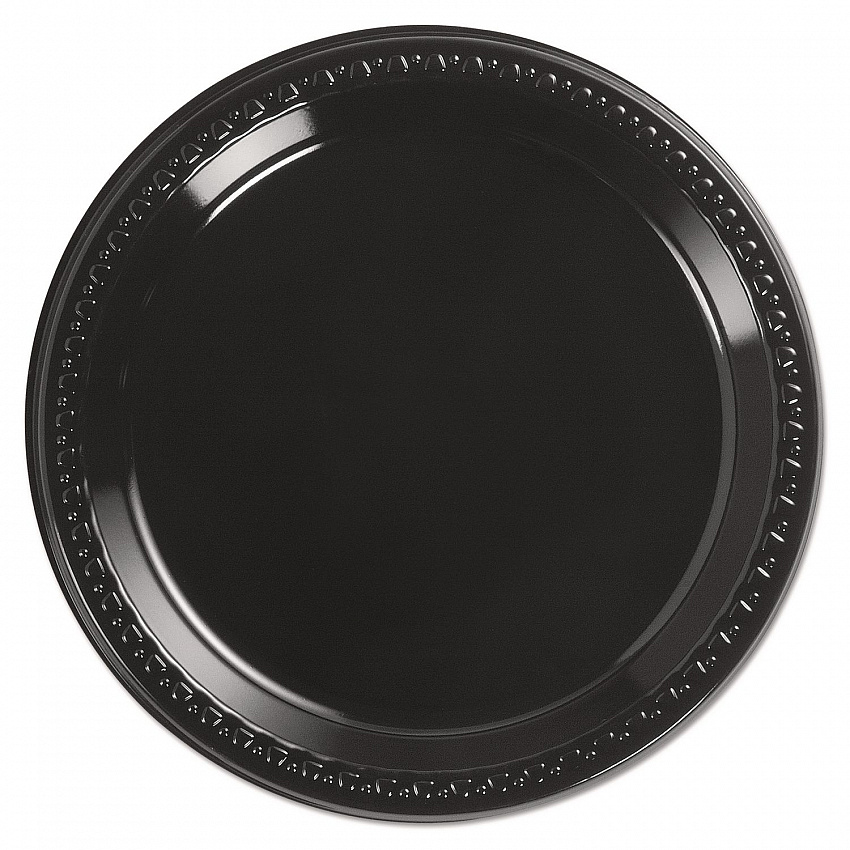 Heavyweight Plastic Plates, 9" dia, Black, 125/Pack, 4 Packs/Carton (81409)