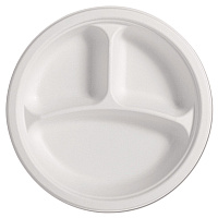 PaperPro Naturals Molded Fiber Dinnerware, Round Plates, 3-Compartment, 10.25" dia, Natural, 125/Pack, 4 Packs/Carton (25777CT)