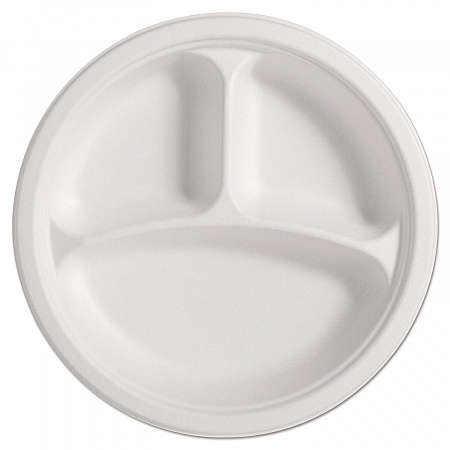 PaperPro Naturals Molded Fiber Dinnerware, Round Plates, 3-Compartment, 10.25