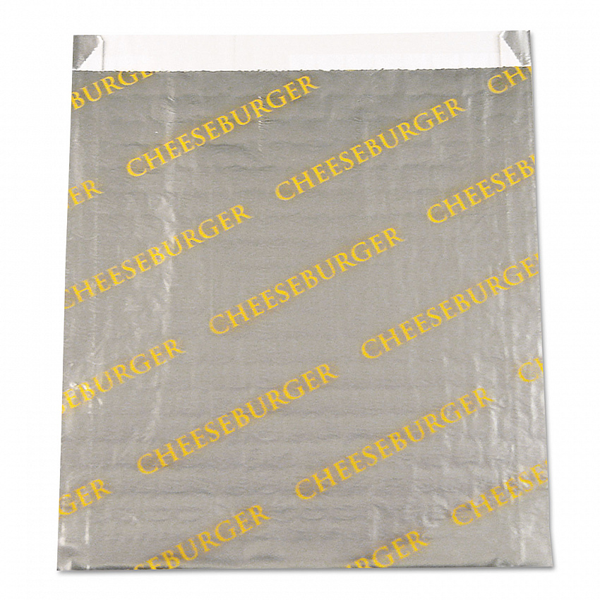 Foil/Paper/Honeycomb Insulated Bag, Cheeseburger Labeling, 6" x 0.75" x 6.5", Gray/Yellow, 1,000/Carton (300524)