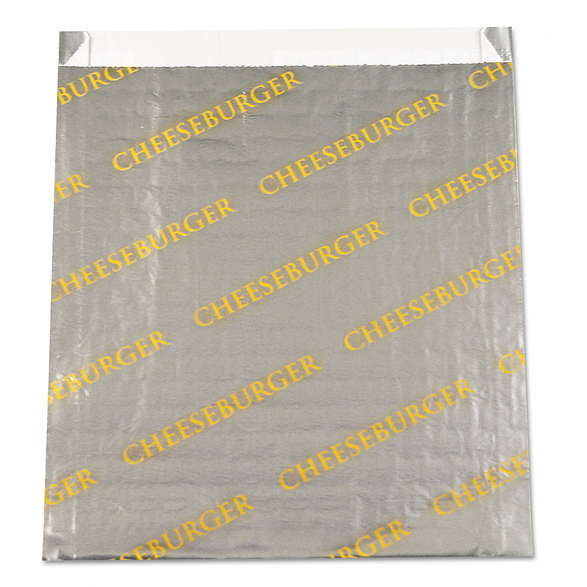 Foil/Paper Bag, Cheeseburger Labeling, 6" x 0.75" x 6.5", Silver/Yellow, 1,000/Carton (300529)