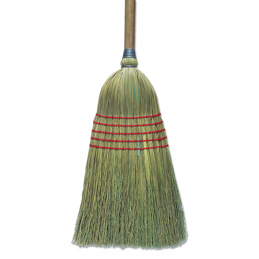 Corn Broom, Corn Bristles, 56" Overall Length, Natural, 6/Carton (BR10003)
