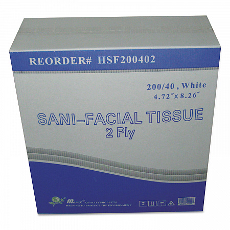 Sani Facial Tissue, 2-Ply, White, 40 Sheets/Box, 5 Boxes/Carton (HSF200402)