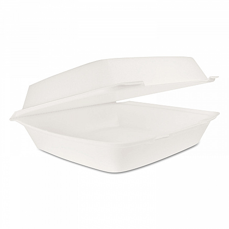 Hinged Lid Carryout Container, 9.5 x 10.33 x 3.5, White, Foam, 100/Bag, 2 Bags/Carton (110HT1)
