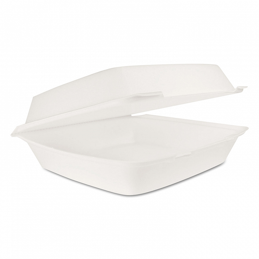 Hinged Lid Carryout Container, 9.5 x 10.33 x 3.5, White, Foam, 100/Bag, 2 Bags/Carton (110HT1)