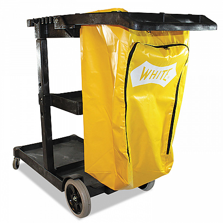 Janitorial Cart, Plastic, 3 Shelves, 1 Bin, 20.5
