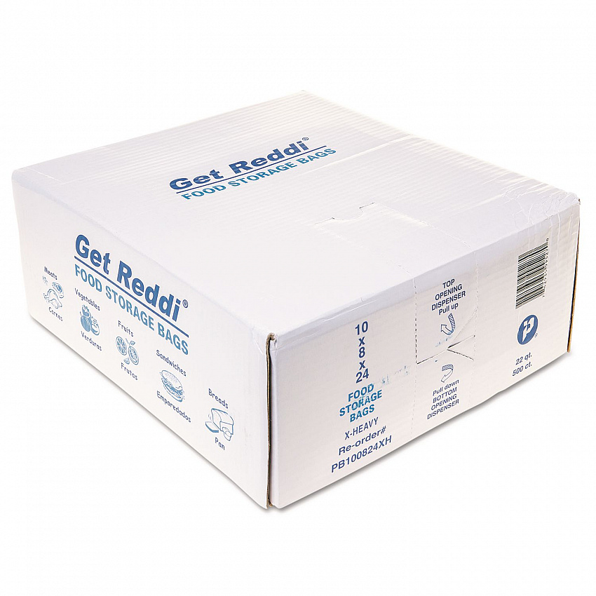 Food Bags, 5.5 gal, 10" x 8" x 24", Clear, 500/Carton (PB100824XH)