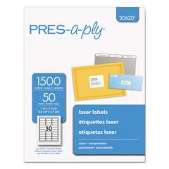 PRES-a-ply Labels, Laser Printers, 1 x 2.63, Clear, 30/Sheet, 50 Sheets/Box (30620)