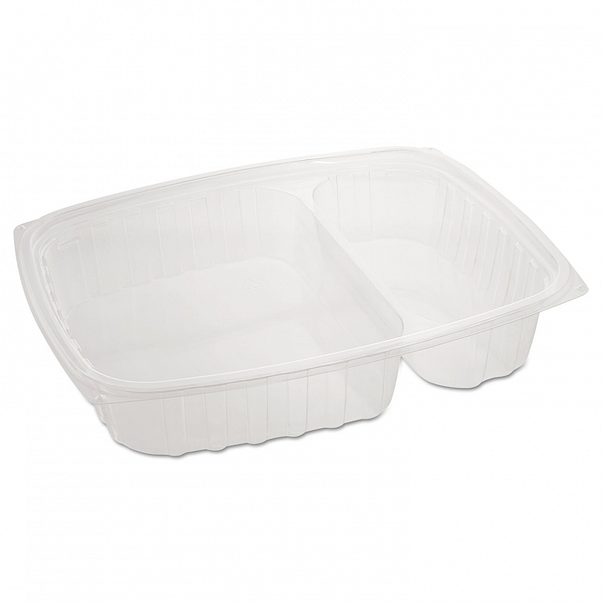 ClearPac Containers, 2 Compartments, 32.8 oz, 7.4 x 9 x 1.7, Clear, Plastic, 63/Pack, 4 Packs/Carton (C30DE2R)