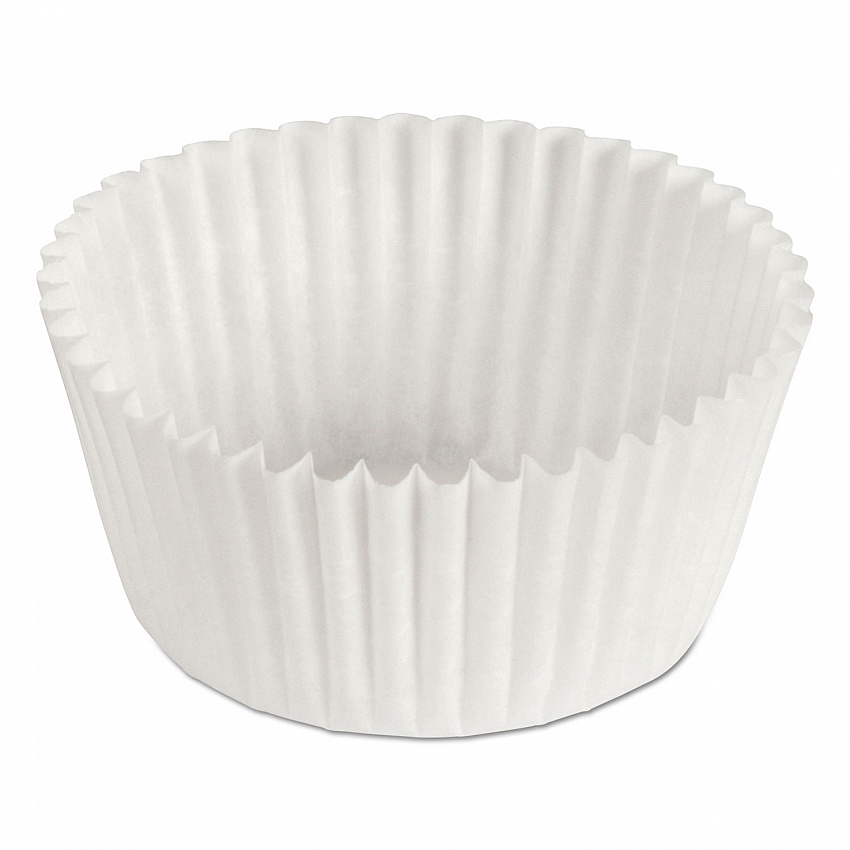 Fluted Bake Cups, 1 oz, 3.5 x 1.5 x 1, White, Paper, 500/Pack, 20 Packs/Carton (610011)