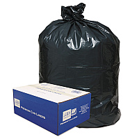 Linear Low-Density Can Liners, 60 Gallon, 0.9 mil, 38" x 58", Black, 10 Bags/Roll, 10 Rolls/Carton (385822G)